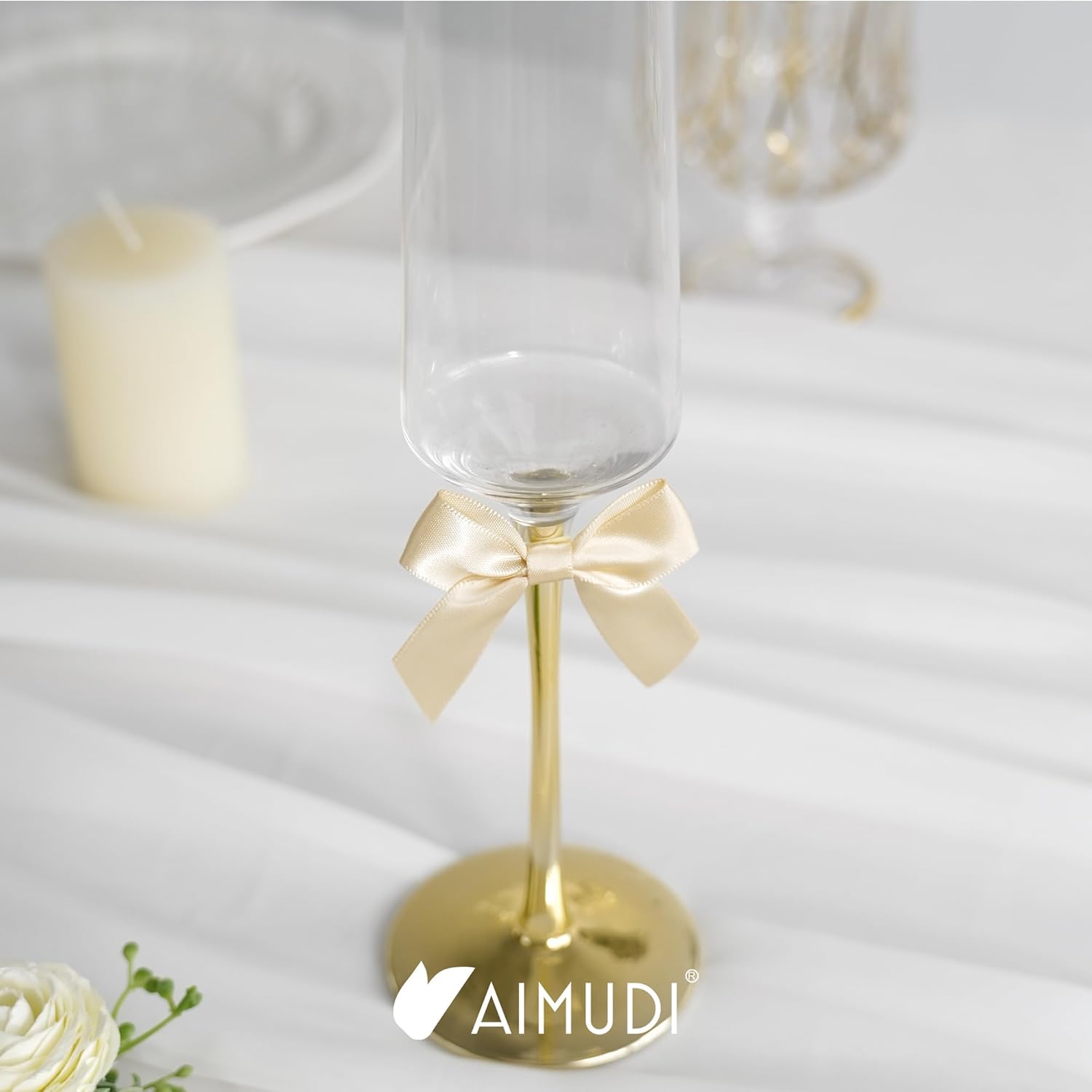 AIMUDI Champagne Satin Ribbon Bows 2" Self Adhesive Satin Bows for Gift Wrapping Premade Ribbon Bows with Double-Sided Tape for Making Crafts Baby Shower Birthday Party Wedding Decorations, 50 PCs - Image 5