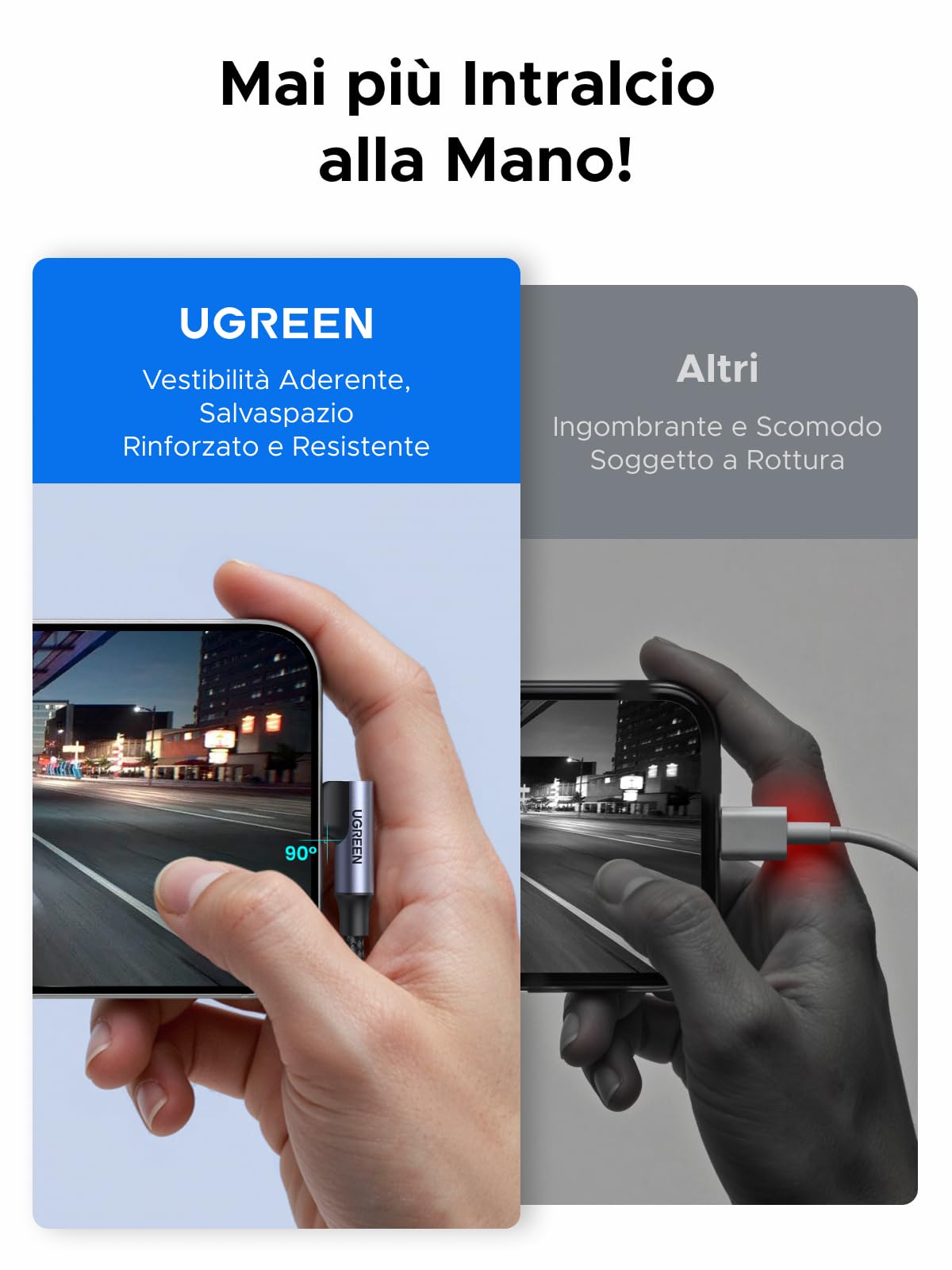 UGREEN Cavo USB C 240W 2M, Type C Carica Rapida PD3.1 90 Gradi, Compatibile con Macbook iPad iPhone 17 Pro Max Air/iPhone 16/15 Plus Pro MAX, Galaxy S25 S24 S23 S22, Pixel 10 9 8 ecc.