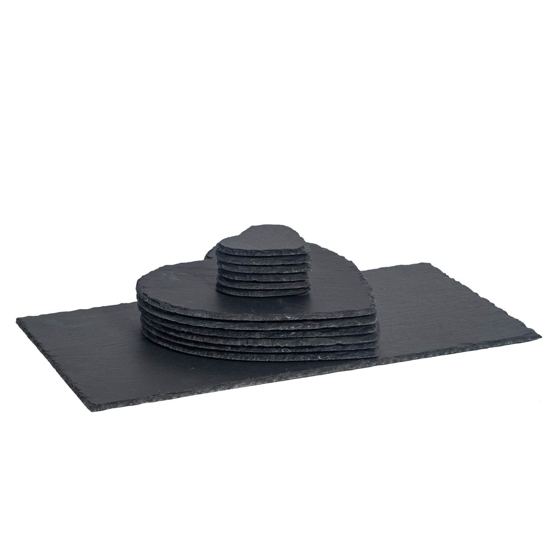 Argon Tableware Black 13Pc Heart Slate Placemats Set