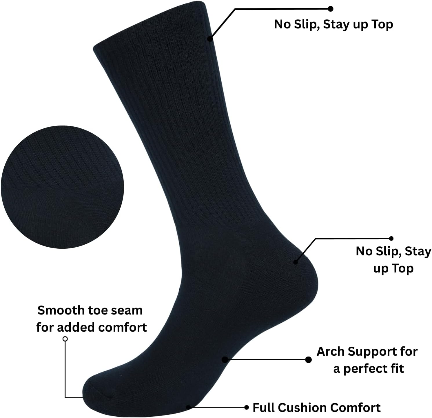Men’s Crew Socks – Breathable Cotton Blend with Cushioned Sole, Moisture-Wicking for Athletic and Everyday Casual Wear - Image 2
