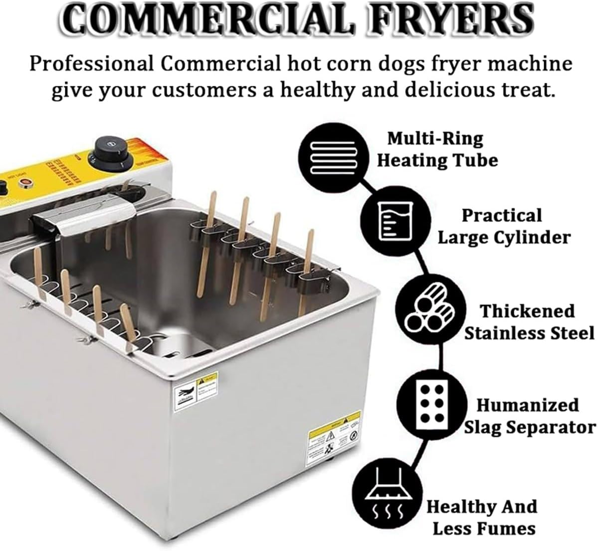 Fryer 12L Automatic Corn Dog Deep Fryer, Electric Corn Haot Dog Sticks Frying Machine Snack Machines for French Fries Donuts and More