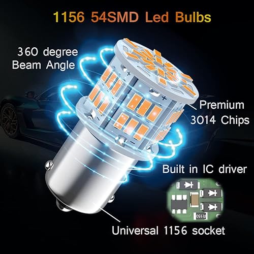 Miniatura 4 de Bombilla 1156 de luz de marcha atrás, LED 1141 1003 7506 BA15S, 12V-24V 54SMD utilizada para luces de marcha atrás de respaldo de camión, luces de