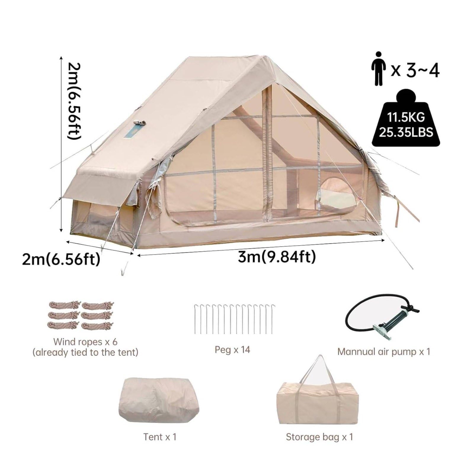Abri Extérieur Tente Gonflable Camping, Beige, 6 Mètres Carrés Beige, 6 Mètres Carrés