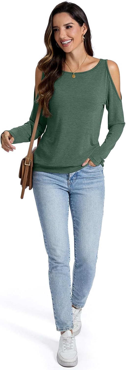 Womens Cold Shoulder Tops Banded Bottom Long Sleeve Shirts Boat Neck Fall Sexy Casual Outfits 2026 - Image 6