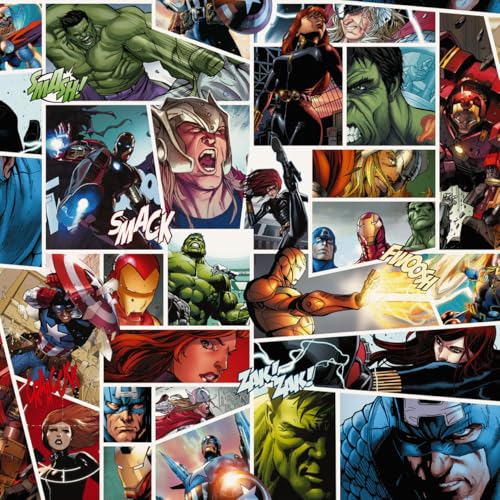 Komar Rapport Papier peint intissé - Marvel Comic - Dimensions : 53 x 1005 cm - Rapport en hauteur et en largeur - Pour chambre d'enfant - Motif super-héros