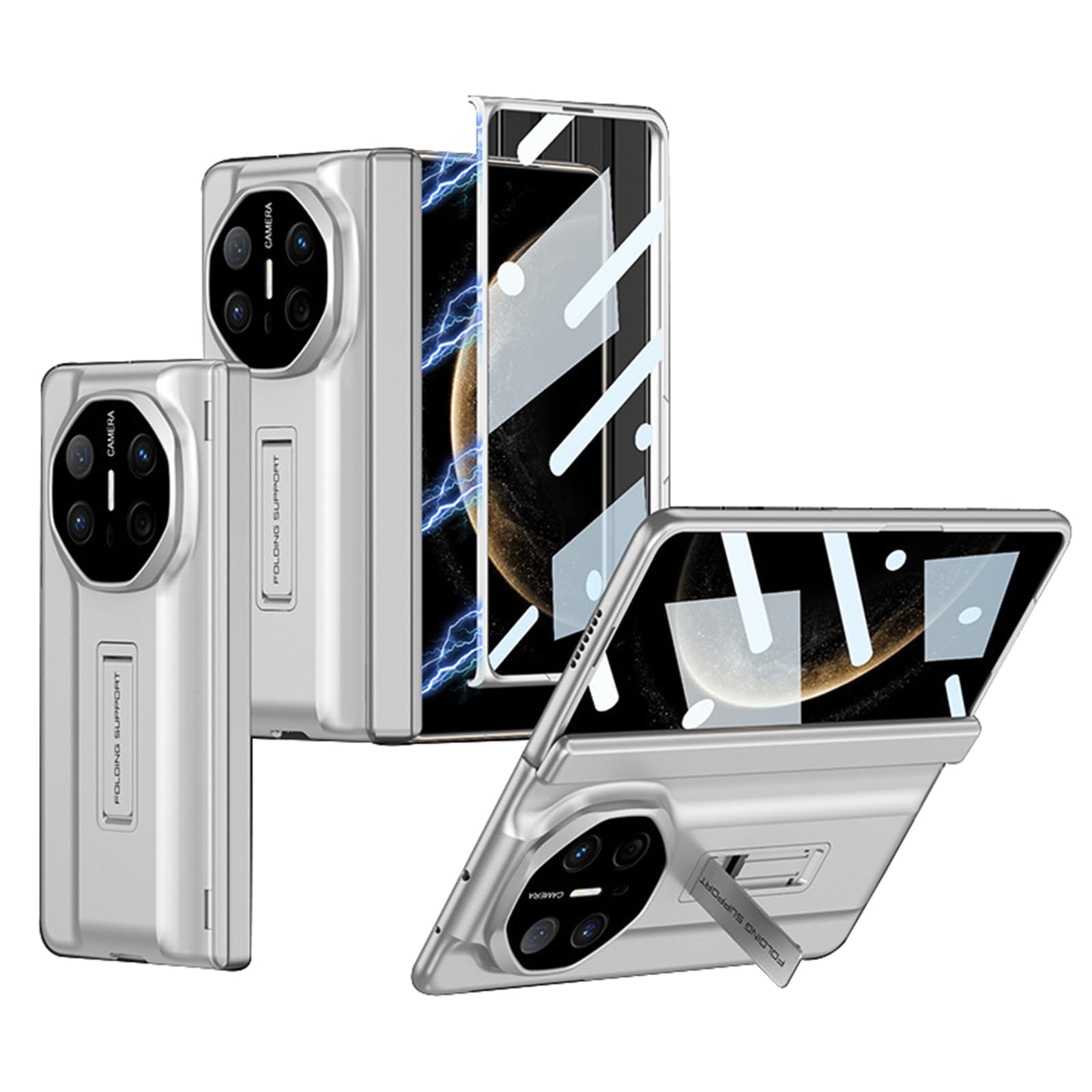 Smukłe etui do Huawei Mate X6, luksusowy biznesowy PC matowe etui z podpórką, kompleksowa ochrona obiektywu zawiasowego, biała, Mate X6
