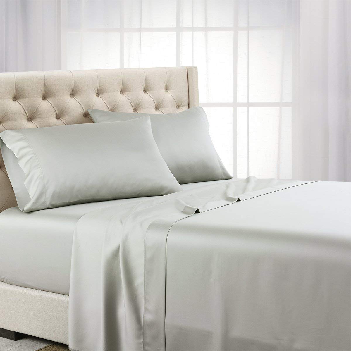 GoLinens Luxury Luxurious Cooling Sheet Set - Eucalyptus 600 Tencel Lyocell Queen Size, Gray