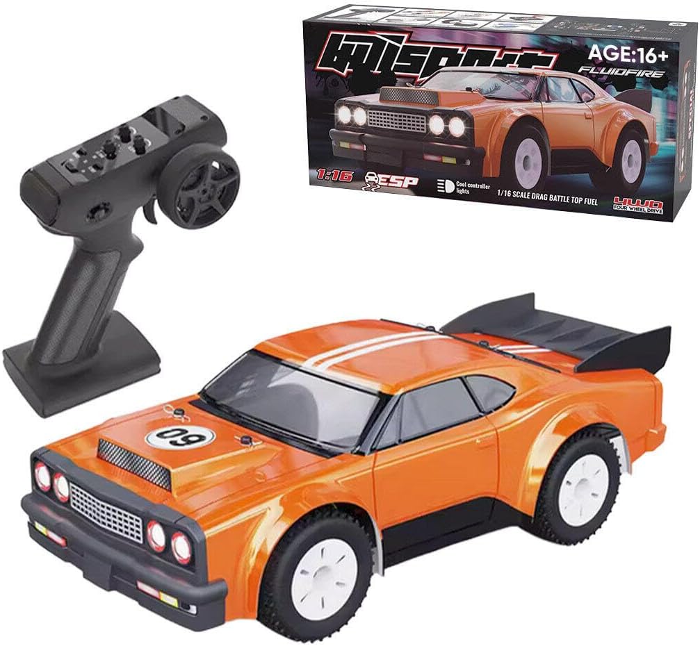 4WD RC Racing Car, 1/16 Scale 2.4G 30KM/H High Speed Electric Brushed Rally Racing Car with Led Lights, RC All Terrain Vehicle for Teens Adult - (RTR Version/Orange)