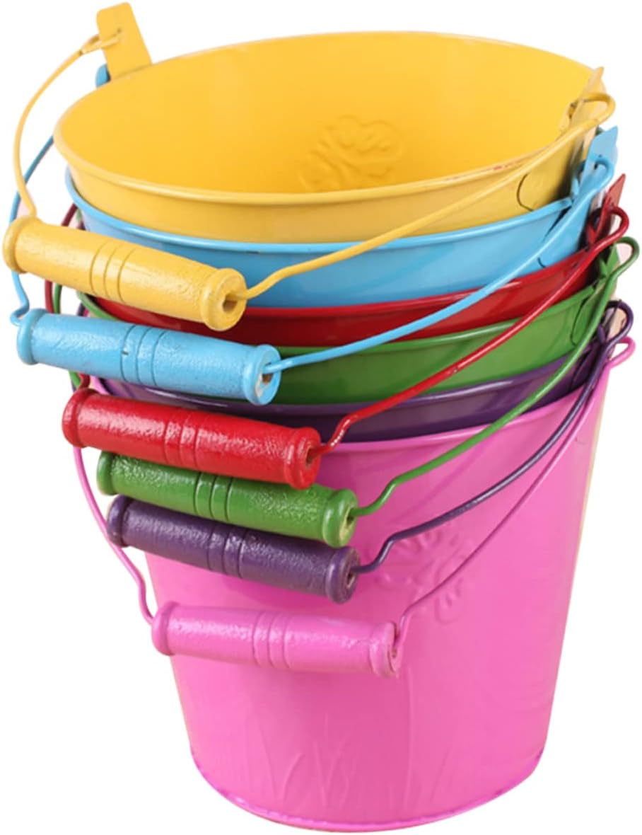 6pcs Beach Bucket Toy for Boy Girl Random Color Iron Playthings for Sand Water Fun Lightweight Kindergarten Toy for Toddlers Promotes Creativity and Social Skills