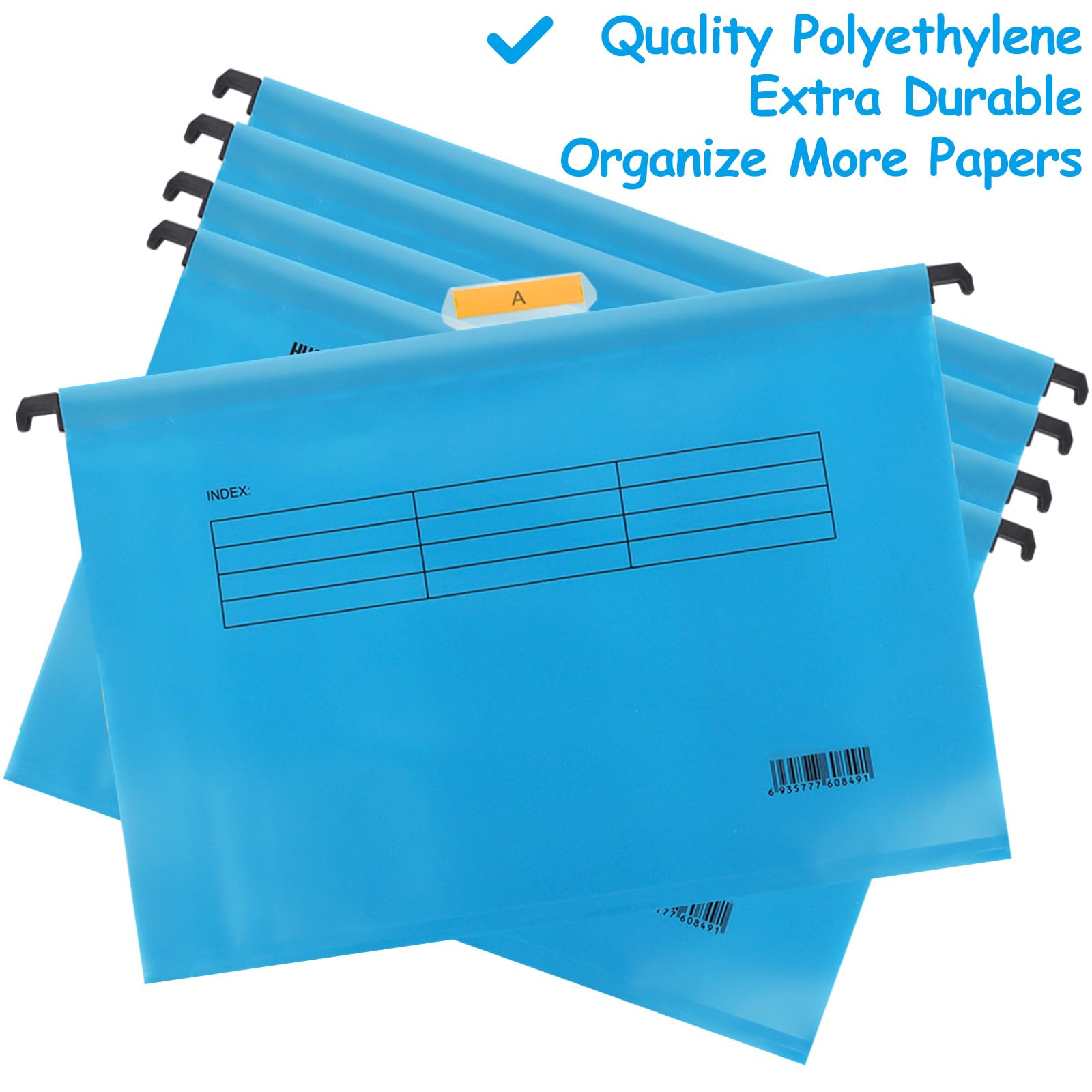 AKOLAFE 20 Pack A4 Filing Cabinet Suspension Files Hevy Duty 40cm Filing Cabinet Dividers A4 Foolscap Blue Hanging Files with Tabs and Inserts for Office, Home and School - Image 3