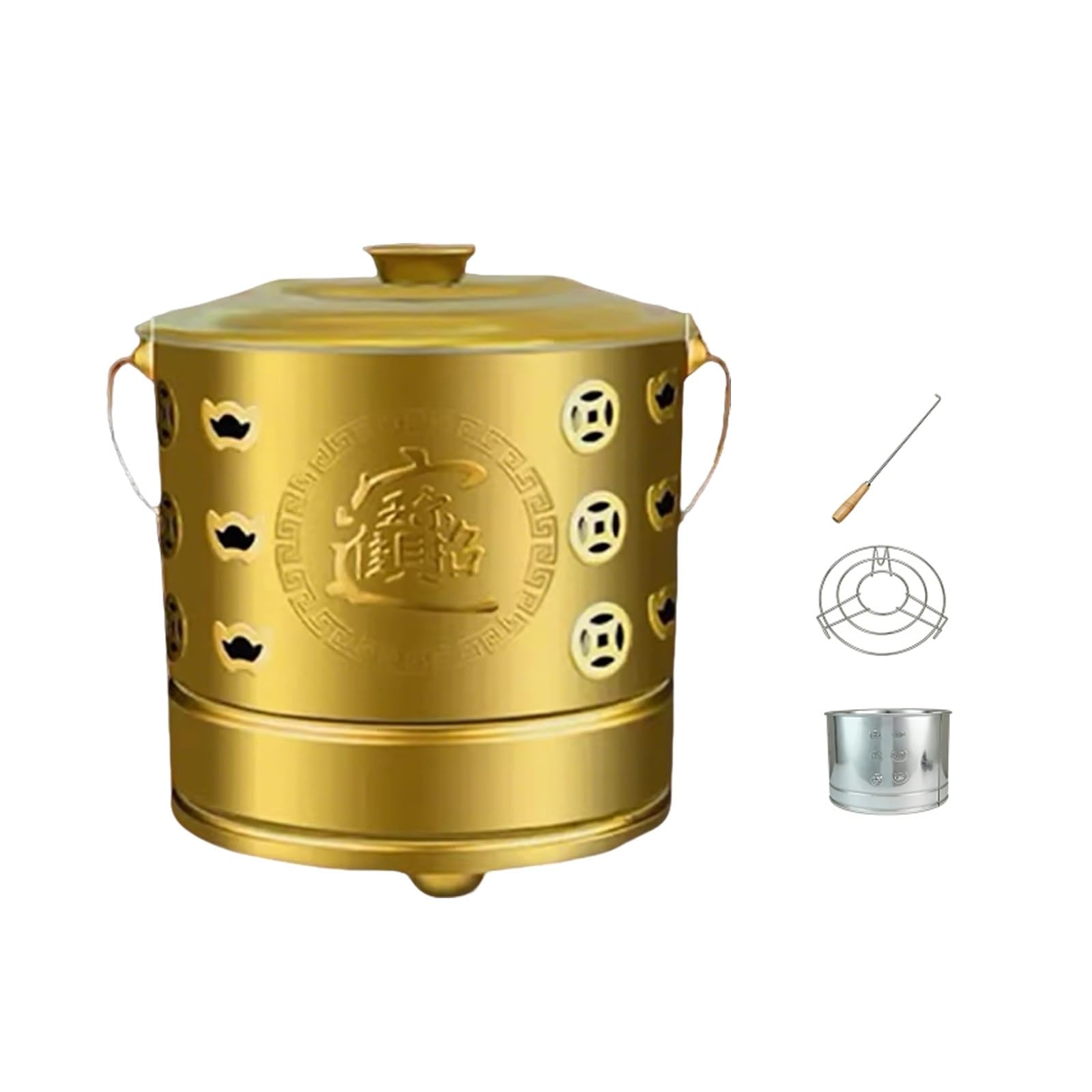 Contenedores para Quemar Basura, Incinerador De Jardín con Tapa Y Gancho, Jaula De Metal para Incineradores De Dinero Ancestral, Escombros De Madera, Hojas Y Basura.(Gold,34cm)