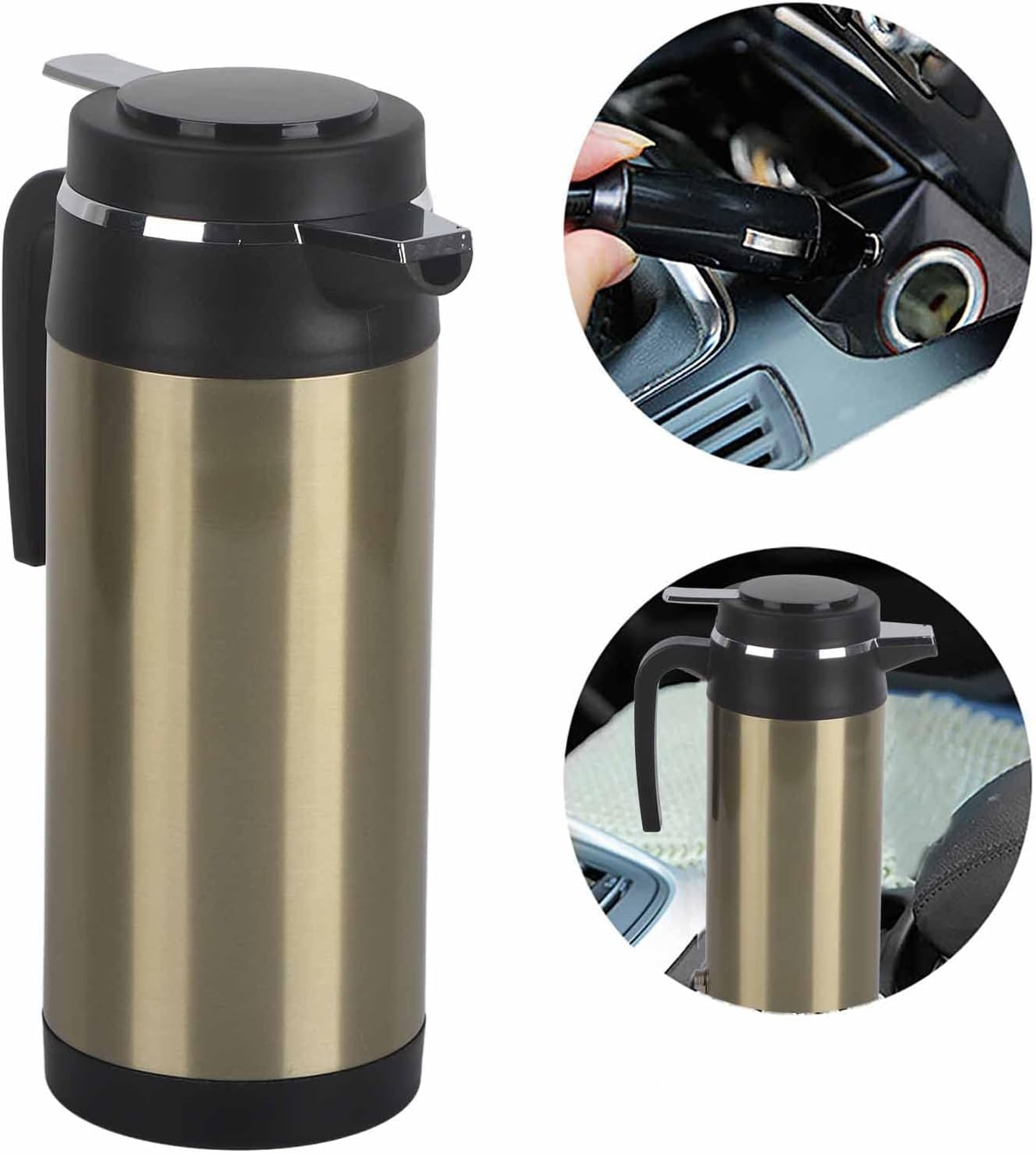 Termos eléctricos, 1200ML 12V / 24V Hervidor eléctrico de acero inoxidable en el coche Termos de viaje Botella de agua de calefacción(Plata) for termo cafe electrico,hervidor de agua para camion,calen
