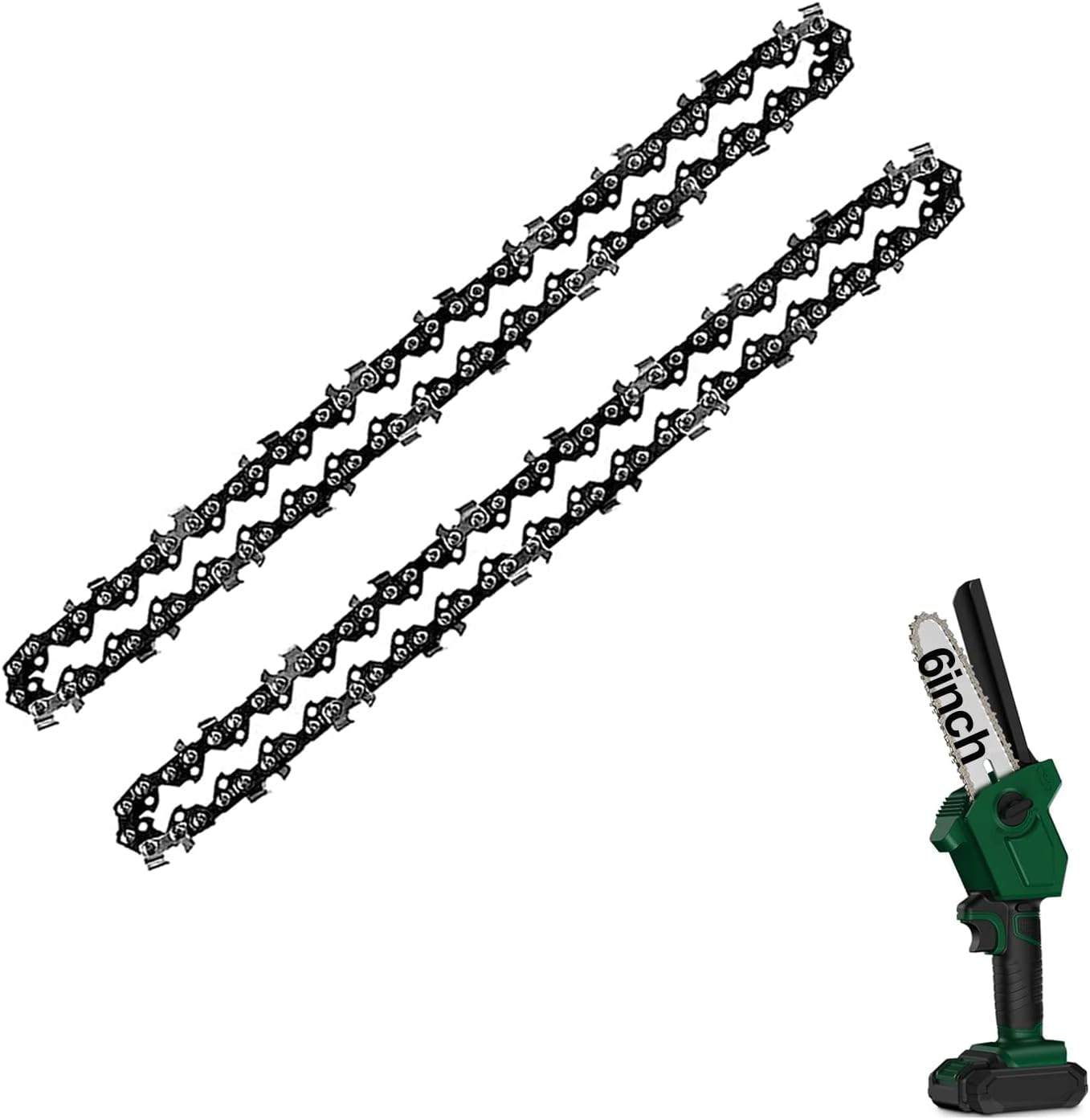 VENEKETY Mini Chainsaw Chain 6 Inch Replacement Guide Saw Chain for 6 inch Mini Cordless Electric Portable Battery Powered Handheld Chainsaw 2 PCS (Model: 6 inch-2PCS)-image-0