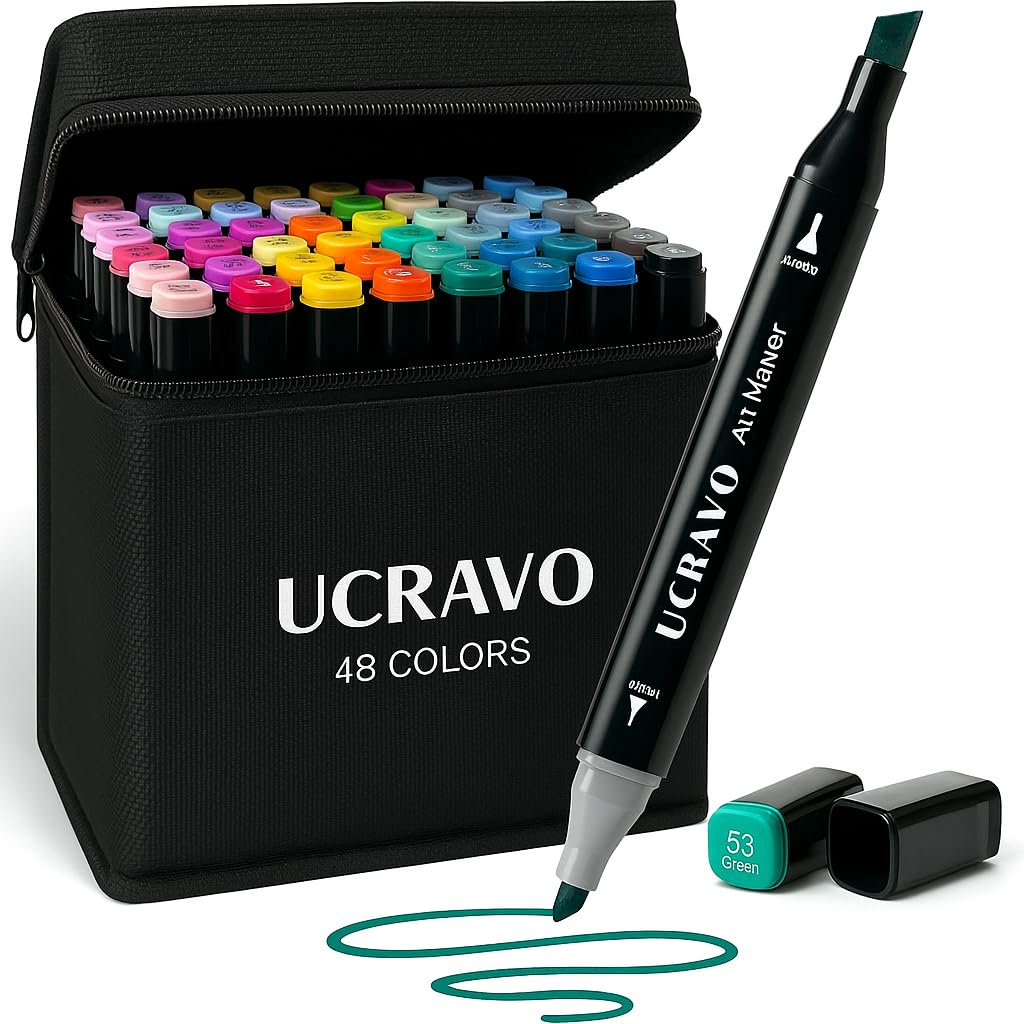 UCRAVO 48 marcadores de colores, juego de marcadores de dibujo artístico de doble punta, marcadores de dibujo permanentes profesionales, marcadores de dibujo para adultos, artistas, notas, marcado,