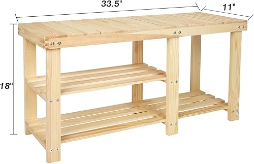 Miniatura 12 de ECOMEX Banco de entrada de 2 niveles con estante para zapatos, banco de almacenamiento de madera para pasillo, color natural, grande Color