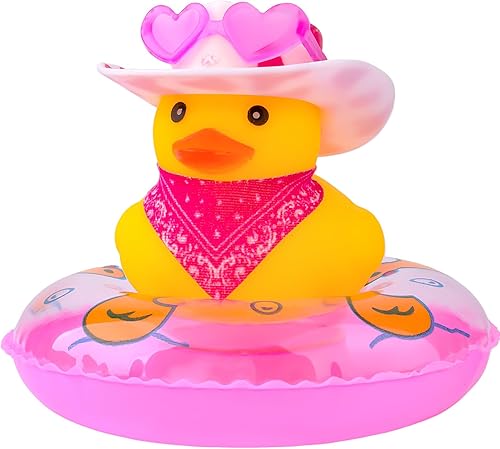 wonuu Decoración de pato de goma para automóvil, accesorios de decoración de tablero de instrumentos de vaquero occidental con mini anillo de