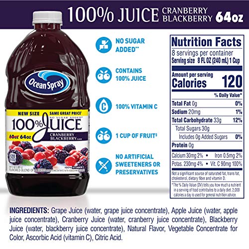 Image of Ocean Spray 100% Juice Cranberry Blackberry, 64 Ounce Bottles (Pack of 8)