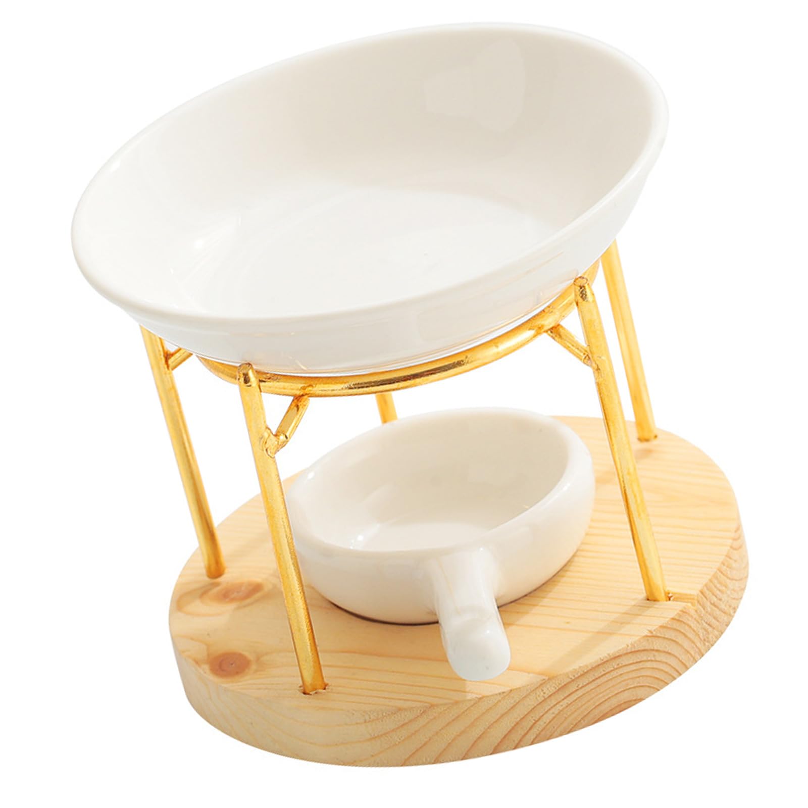 Ceramics Essential Oil Melt Warmer Diffuser Aromatherapist Tealight Burners with Wood Stand for Meditations Room Scented Melt Burners