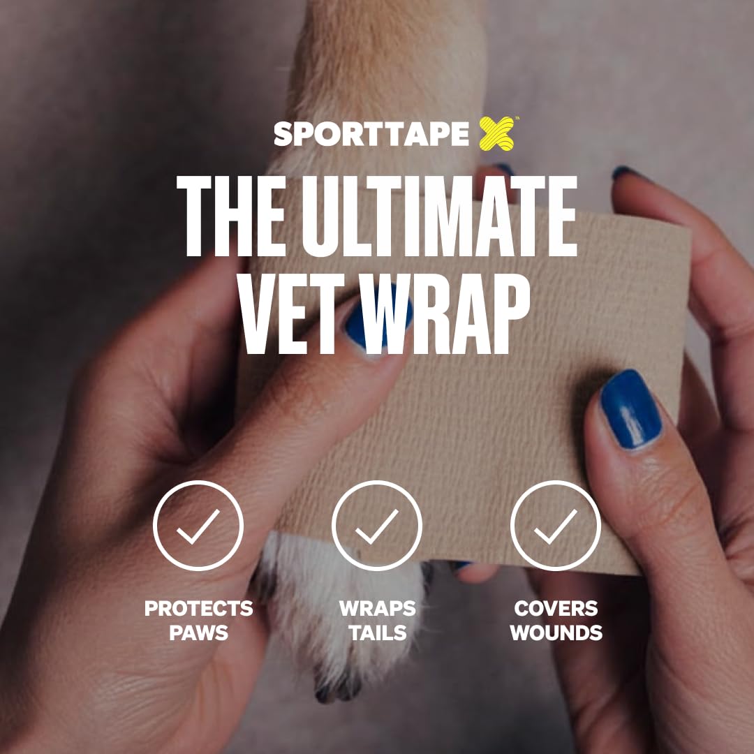 SPORTTAPE 6 Rolls Self-Adhesive Cohesive Bandage, 7.5cm x 4.5m, Beige - Compression & Vet Wrap for Dogs, Horses, Sports Stretch Tape for Football, Ankles, Joints, Fingers, Wrists & Sock Tape — view 4
