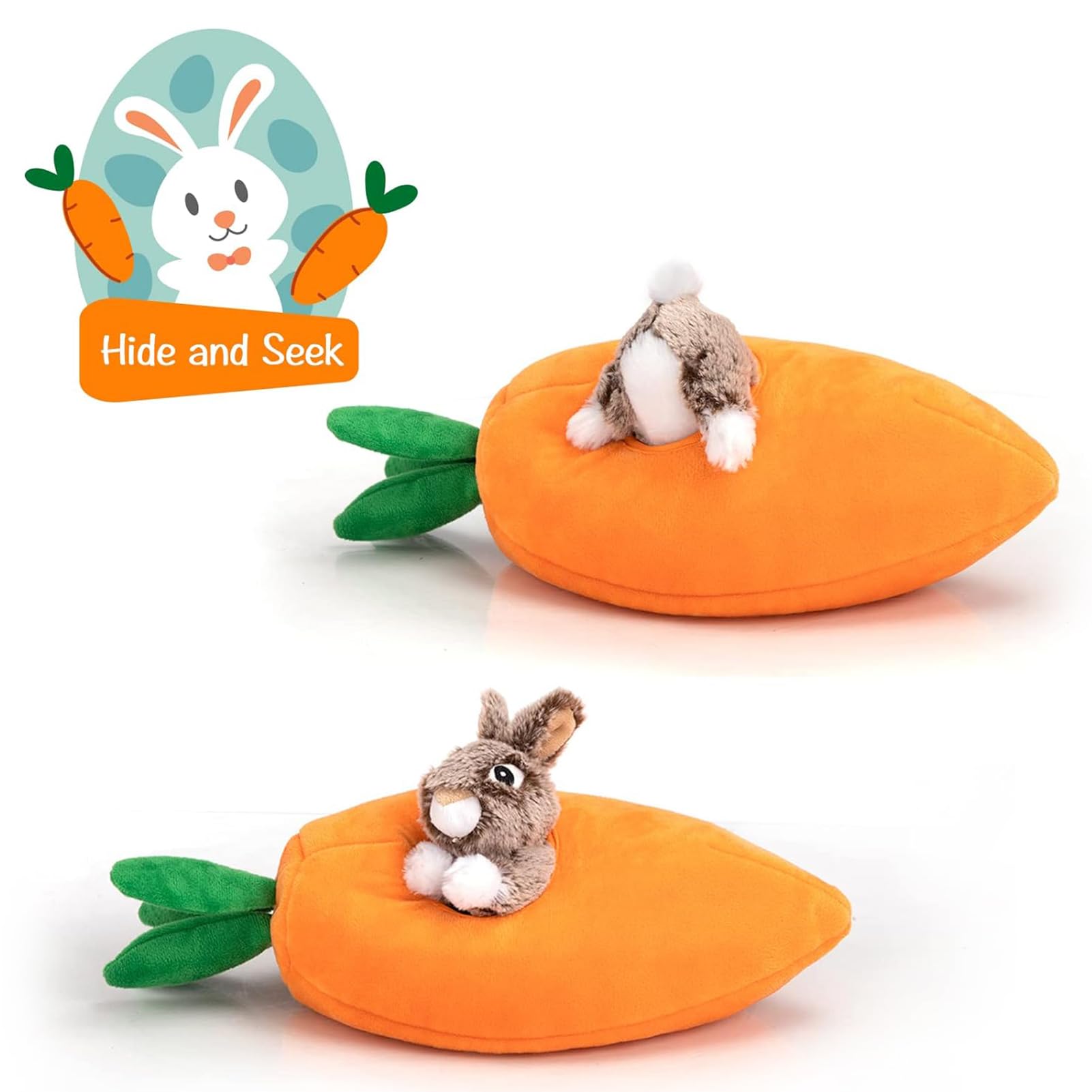 Hollypet Hide and Seek Hundespielzeug mit Quietschelement, interaktives Puzzle, Plüsch, gefüllt, für Welpen, Kaninchen und Karotten