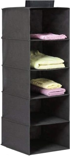 Home Flair Wardrobe Storage Solutions 5 or 10 Shelf Hanging Wardrobe Storage Organiser (Black - 5 Tier)