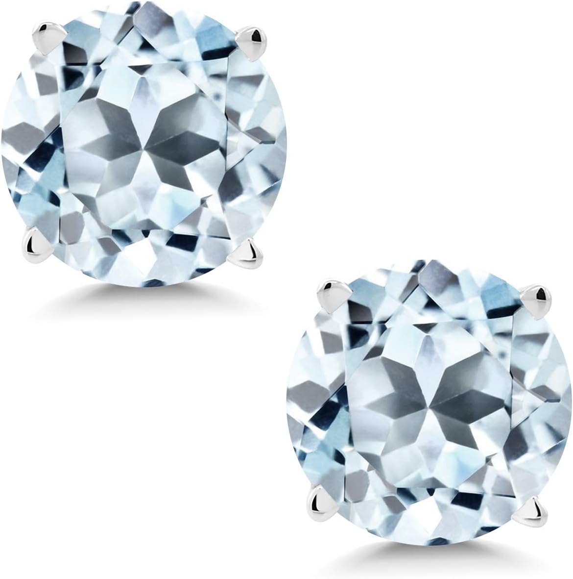 Gem Stone King 14K White Gold Sky Blue Topaz Stud Earrings For Women Men | 1.80 Cttw | Gemstone Birthstone | Round 6MM