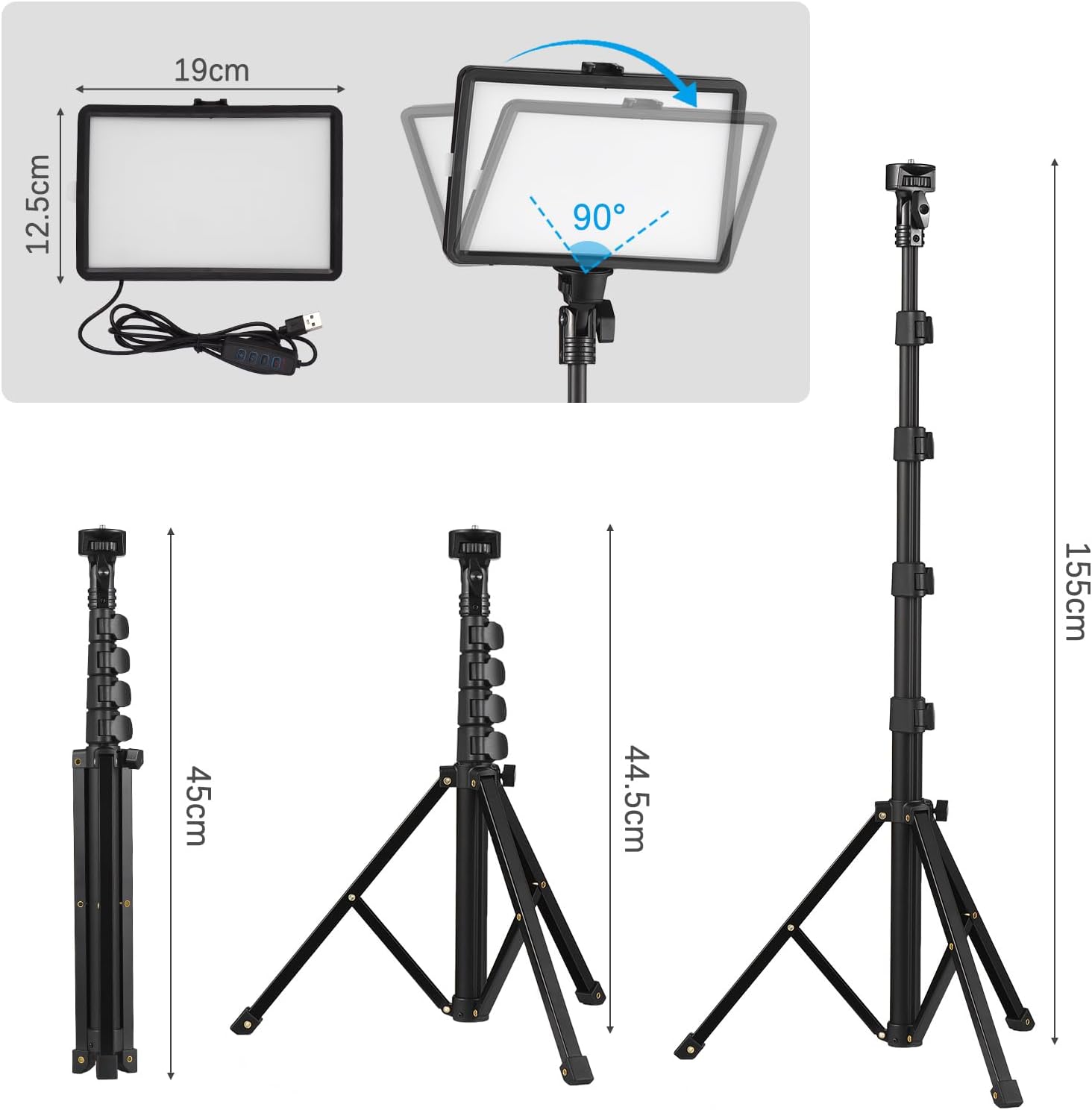 Andoer 2 Pack USB LED Video Lights Kit Bi-Color Temperature Fill Lights 10-Level Brightness with Light Stands Color Filters for Video Conference Lighting Live Streaming Video Recording Product
