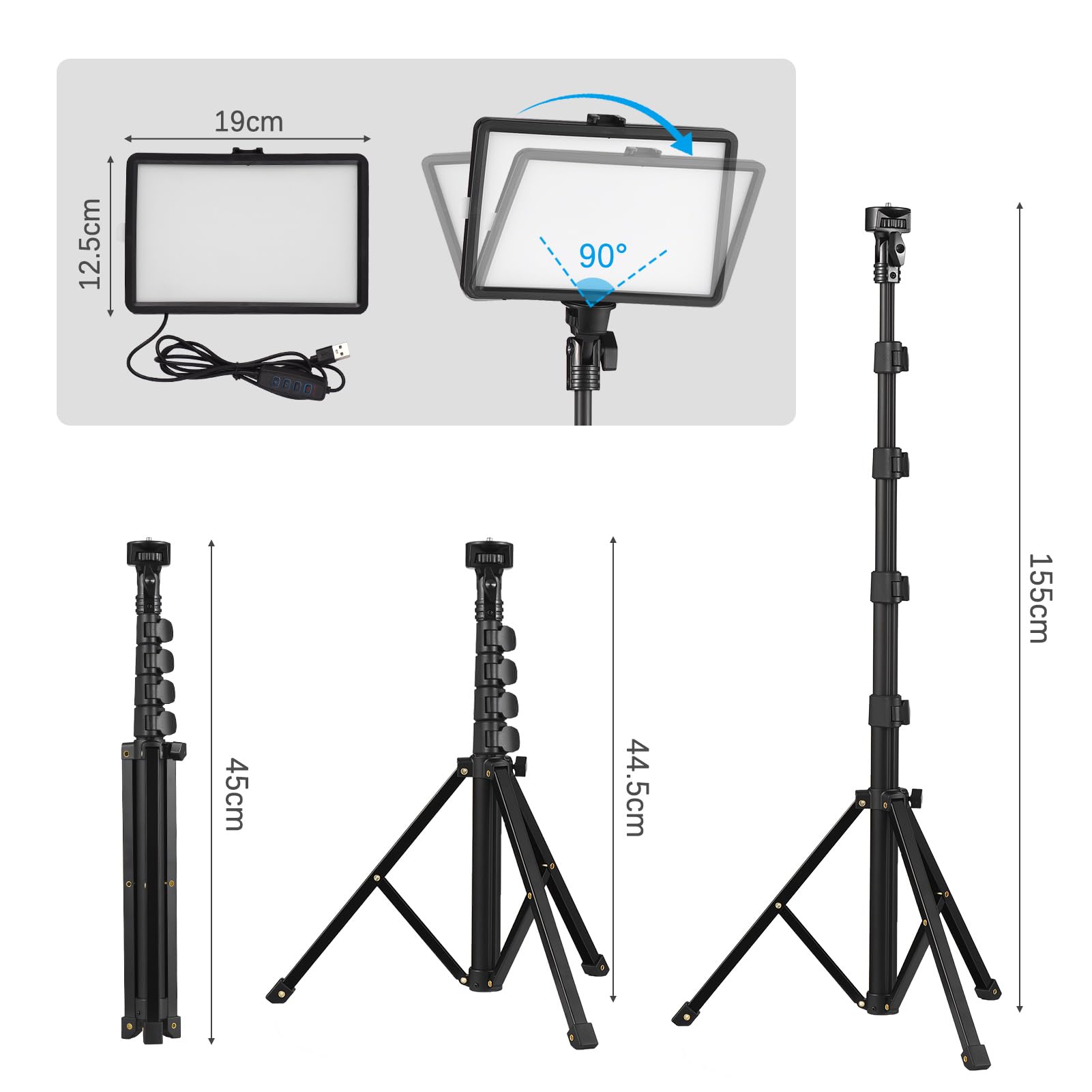 Zestaw lamp wideo LED USB, dwukolorowe światła wypełniające temperaturę, 10-stopniowa jasność, ze stojakami świetlnymi, filtry kolorów do wideokonferencji, transmisji strumieniowej na żywo