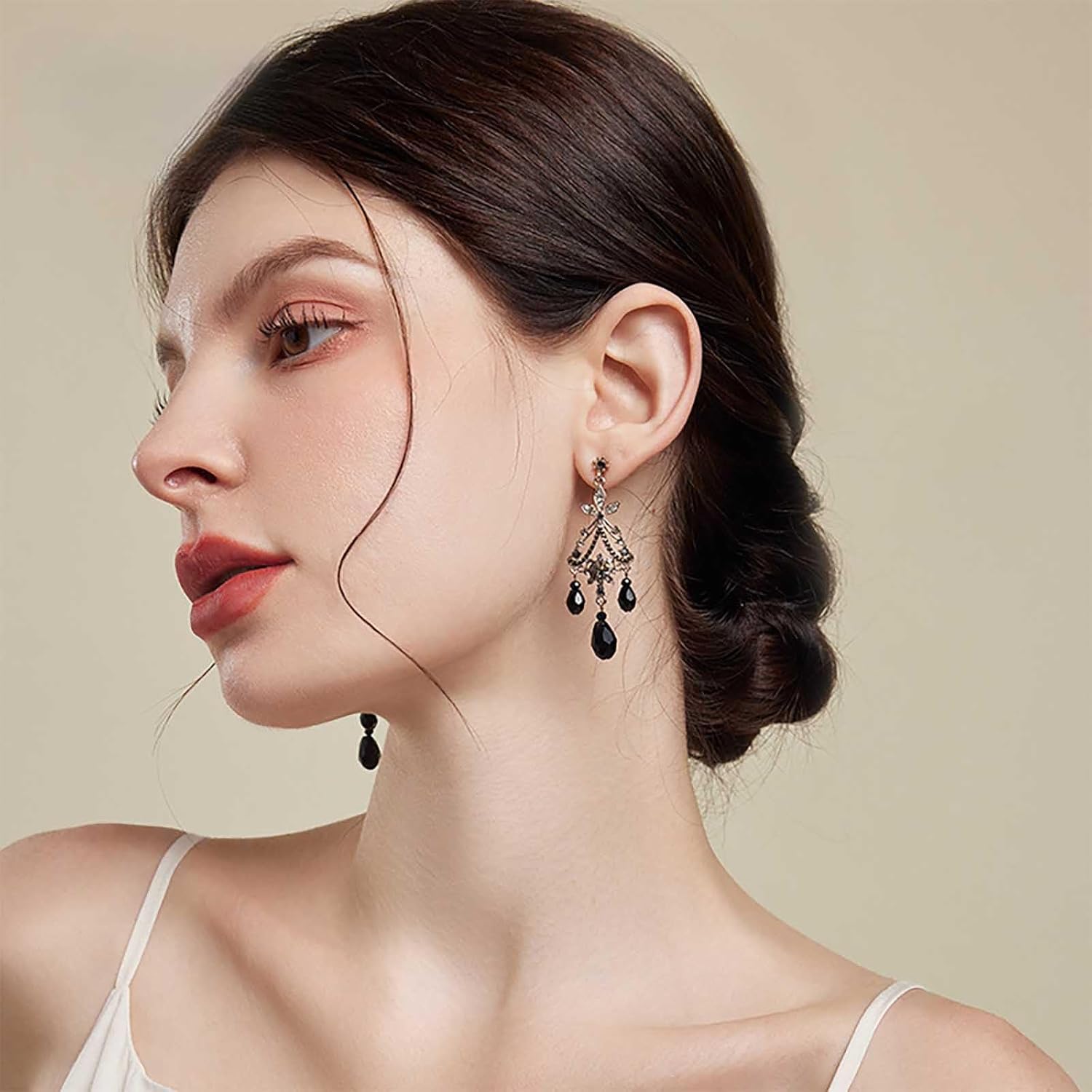 Andelaisi Boho Filigree Tassel Dangle Earrings Vintage Black Crystal Teardrop Earrings Silver Tribe Waterdrop Filigree Drop Earring Ethnic Gypsy Chandelier Earring Jewelry for Women - Image 7