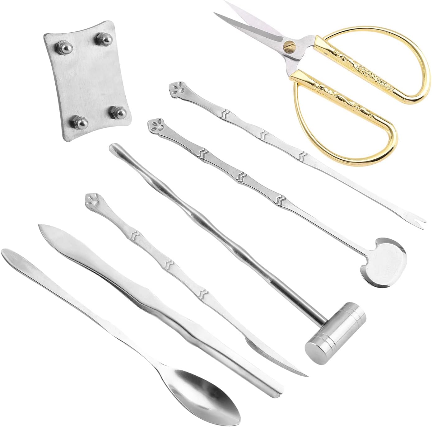 8PCS Lobster Crab Cracker Tools Set, Stainless Steel Seafood Claw Tools, Shellfish Cracker with Hammer Spoon Tweezers, Seafood Tool Kit for Crab Lobster Oysters Nuts