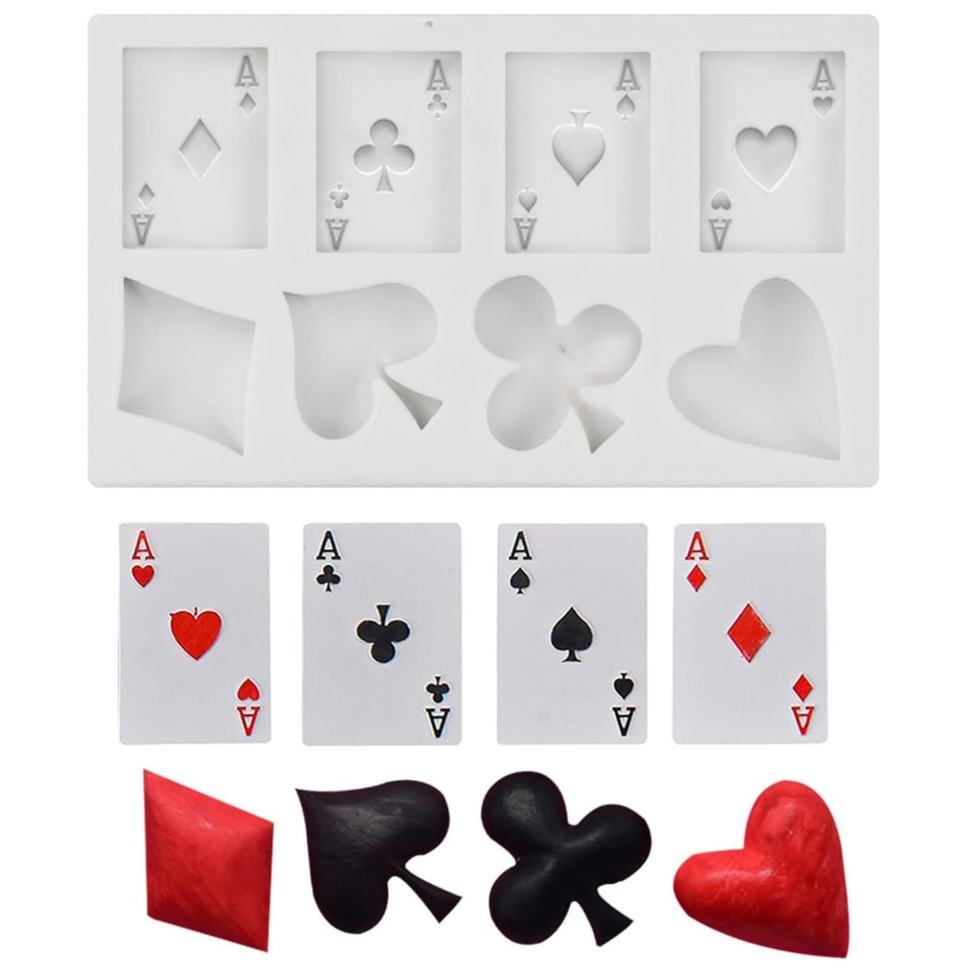 Poker Playing Cards Silicone Candle Mould – 4 Aces Heart Diamond Spade Club Shape | Valentine Candle Making Mold | Chocolate Fondant Resin Soap DIY Craft Mould-image-12