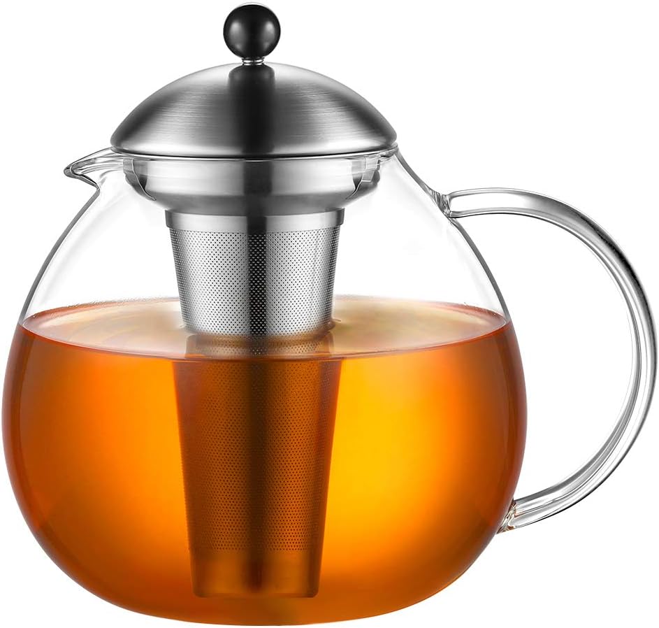 glastal2000ml Glass Teapot with Removable 18/10 Stainless Steel Infuser Heat Resistant Borosilicate Glass Tea Pot for Loose Tea Tea Bag Fruit Scented Tea and Blooming Tea Stovetop Safe