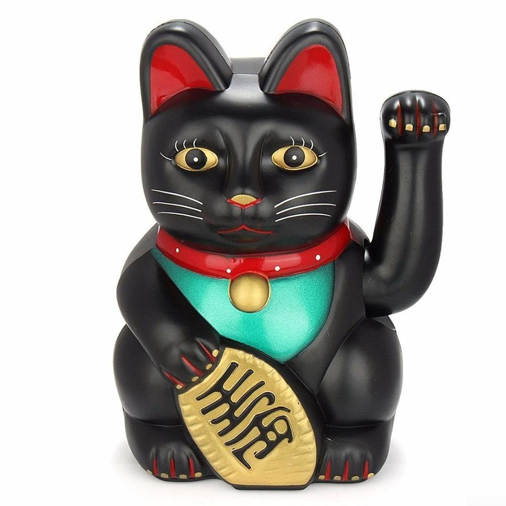 Swinging Lucky Cat, Rifeng Electric, Wealth Symbol, Home and Office Decor (Black)