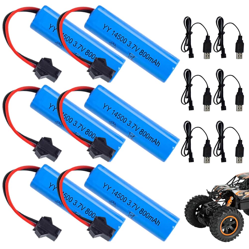 HIULLEN Lot De 4 Batteries RC 14500 3.7V 800mAh Li-Ion Rechargeables Avec Câble USB Et Connecteur SM-2P