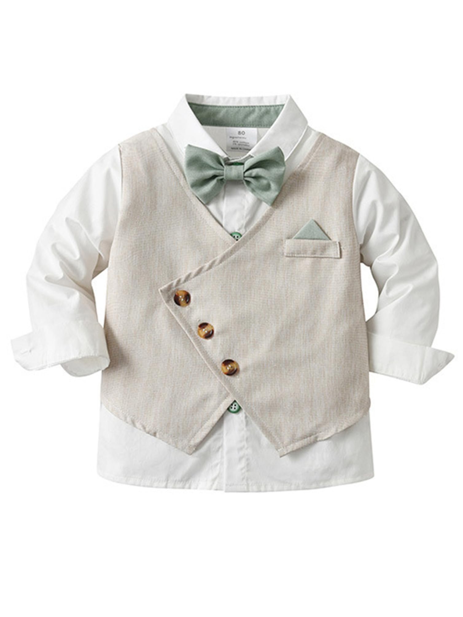 Baby Jungen Anzug Gentleman Outfit Langarm Fliege Hemd + Weste + Hose Kleinkinder Festlich Bekleidungsset Taufanzug Hochzeitanzug Festanzug Grün Q 68-80
