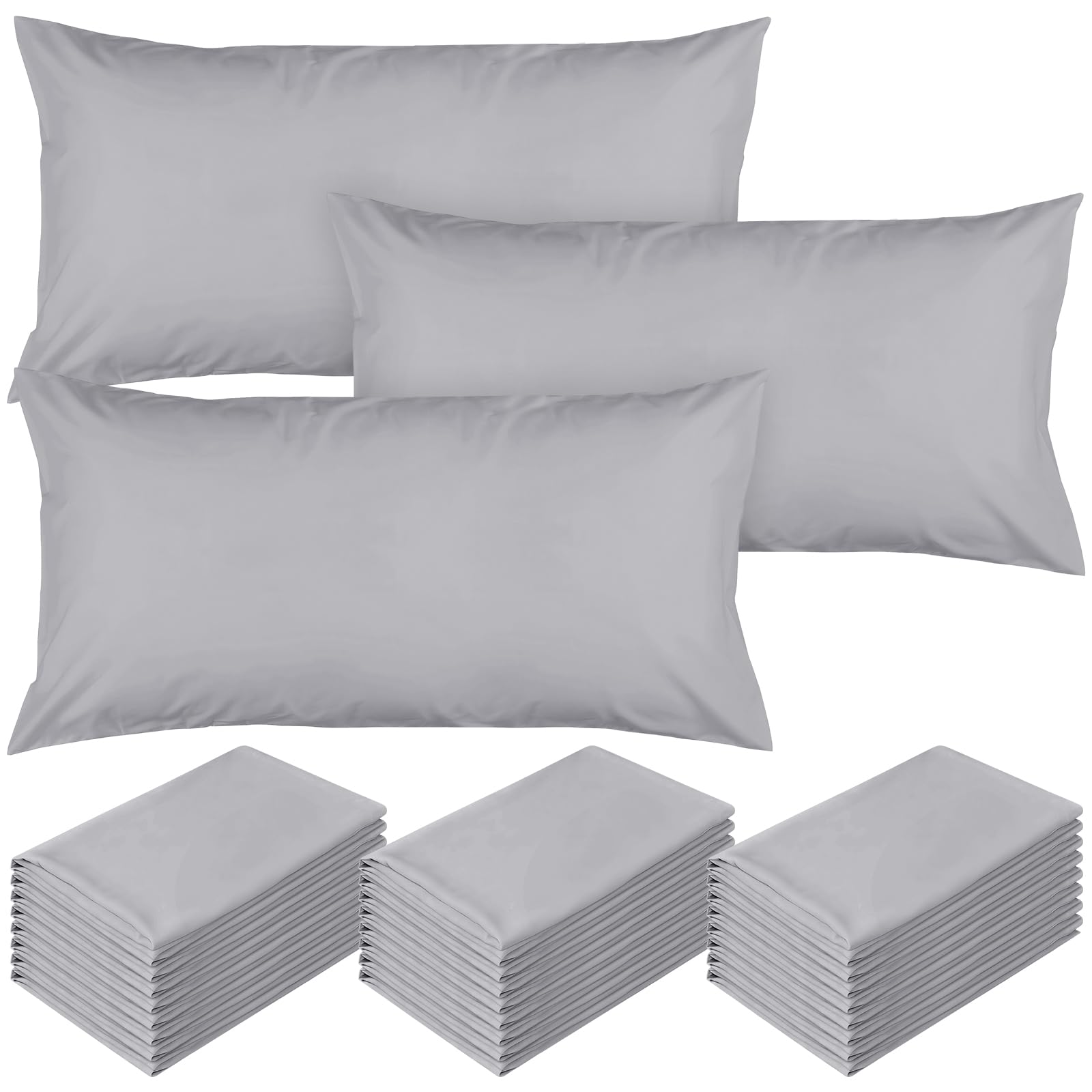 24 Pack Light Grey King Size Pillow Cases, 50 x 90 cm Brushed Microfibre Housewife Pillowcases with Envelope Closure for Guest Rooms, Hotels and Holiday Lets