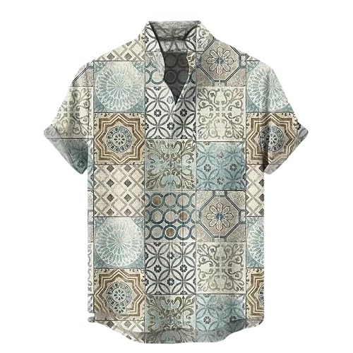 Image of HuazomeeHZM Men's Vintage Persian Rug Print Hawaiian Shirt Boho Mandala Pattern Short Sleeve Button Down Casual Summer Beach Shirt Ethnic Tribal Aloha Shirt