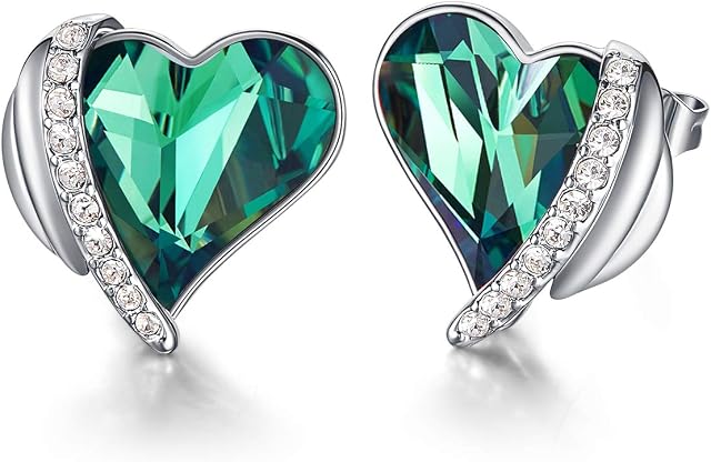 CDE Earrings for Women Heart Stud Earrings Jewellery Valentines Christmas Wedding Anniversary Birthday Mother's Day Jewelry Gifts for Her Wife Girlfriend Mum