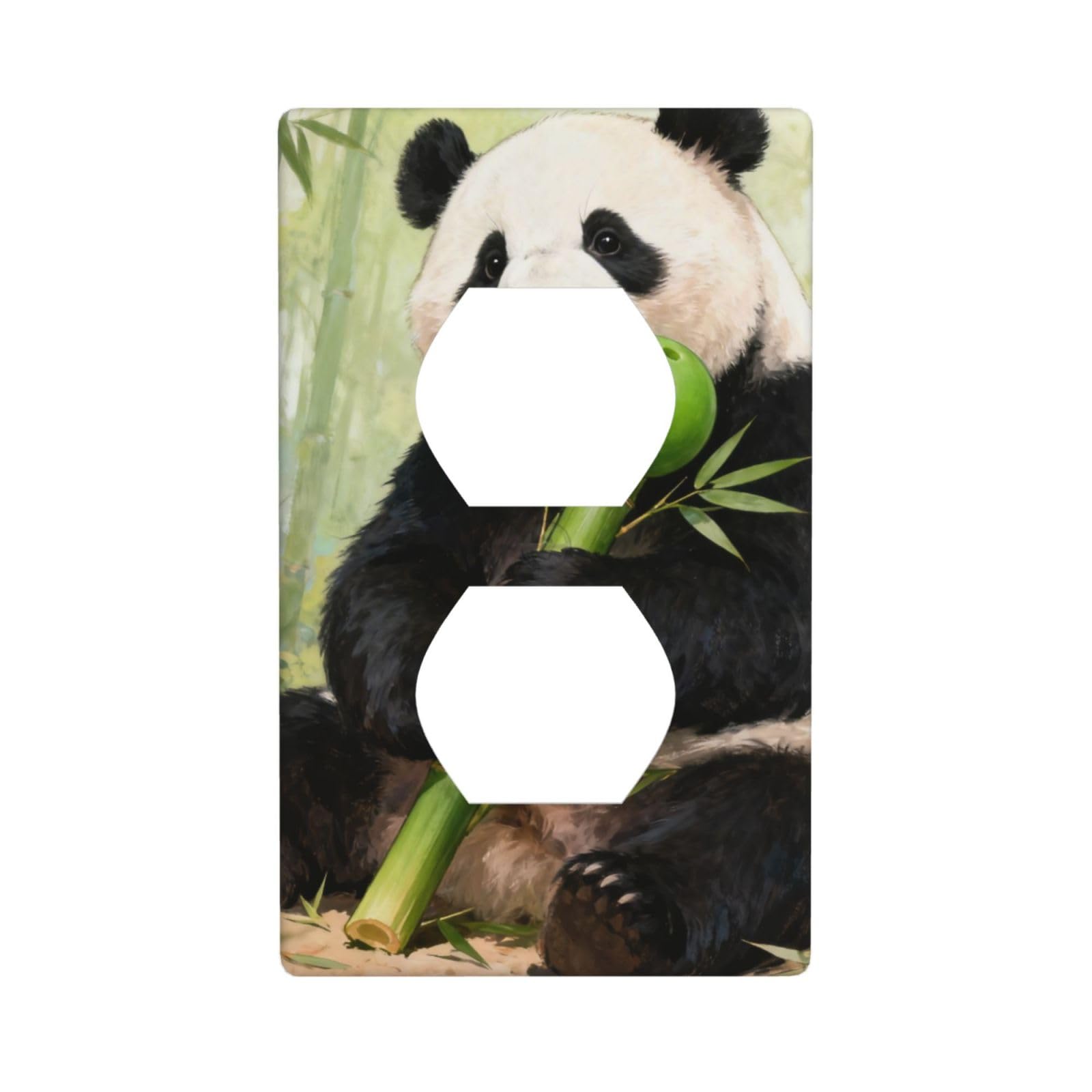 Panda Eat Bamboo Decorative Switch Plate Cover-Unbreakable Polycarbonate Wall Plate for Home Office, 1 Gang with Screws