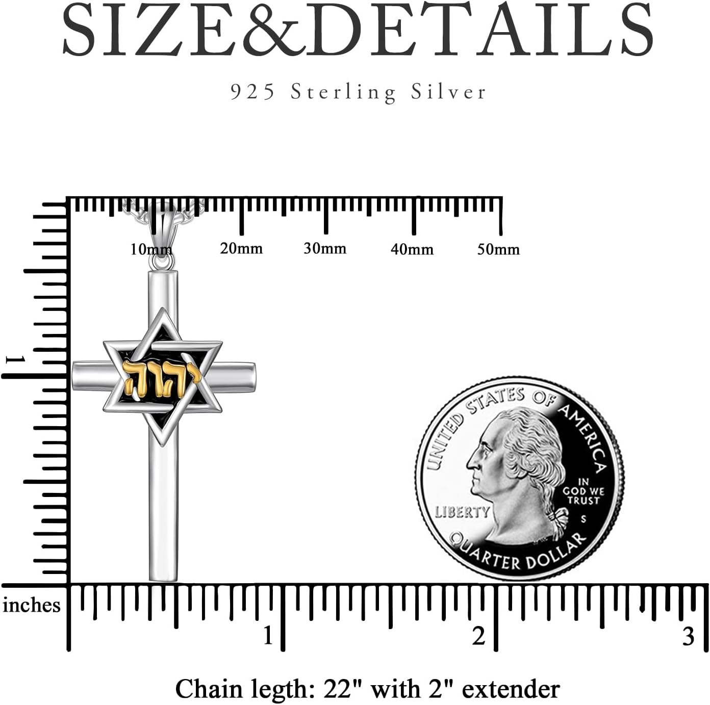 Star of David Cross Necklace 925 Sterling Silver Megan Jewish Star Pendant with Hebrew Six-Pointed Star Necklaces for Men Women, w/Stainless Steel Chain 22''+2'' - Image 4