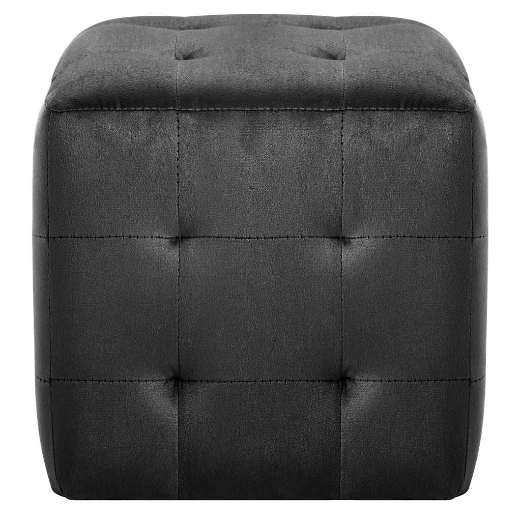 Pouf 2 pz in Velluto Nero 30x30x30 cm con Telaio in Legno
