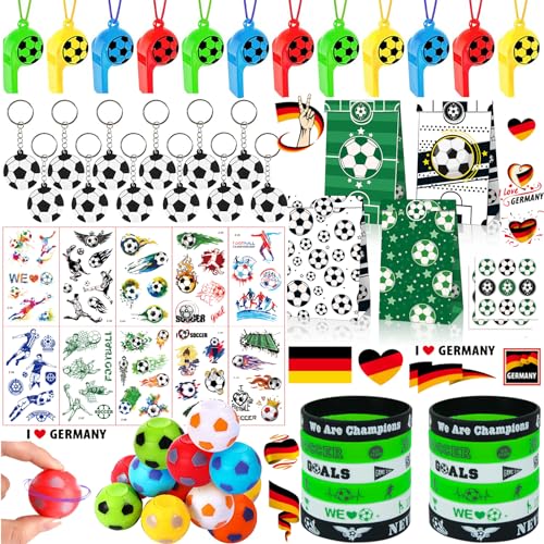 Gutenguy Fußball Party Mitgebsel Kinder mit Schlüsselanhänger, Armband, Fußball Drehen, Trillerpfeife, Tattoos, Partei Geschenk Taschen, Mitgebsel Kindergeburtstag Fussball für Kindergeburtstage