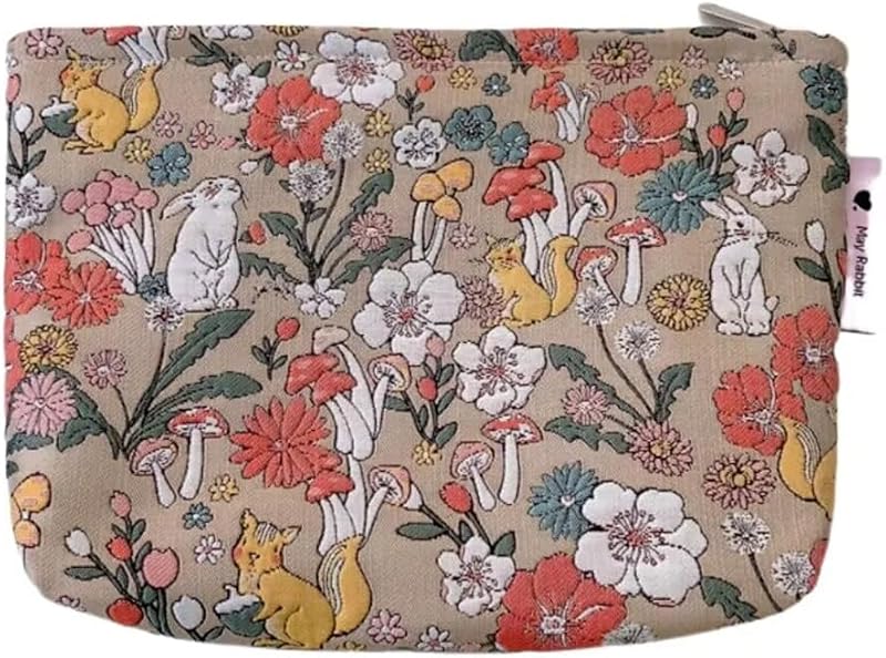 Necessaire de maquiagem SxoSyo em lona, estampa floral, cáqui, CB001
