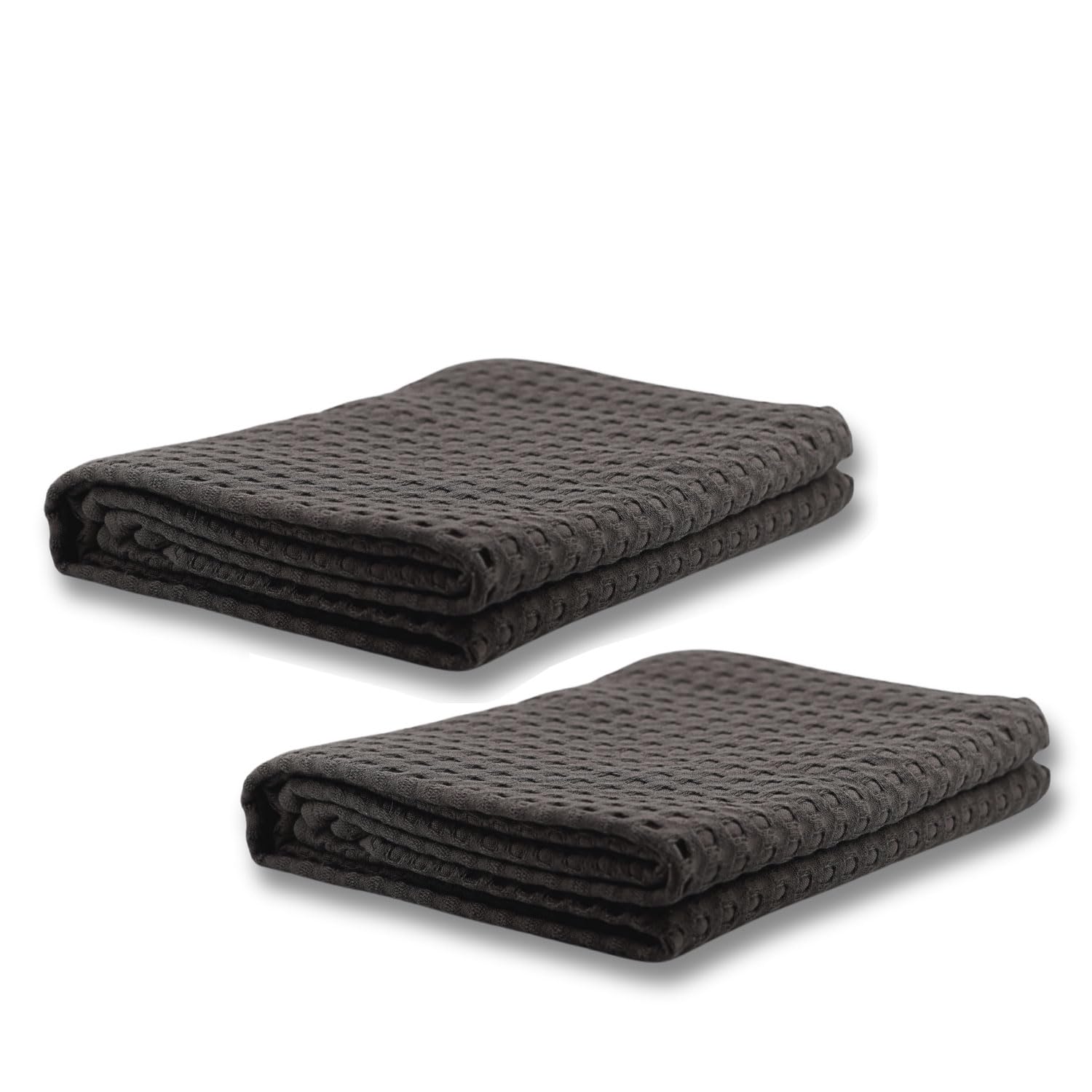 AGA.PIE 2er Set Bambus Lyocell Badetücher - Dunkelgrau, 70x140 cm, Bio Oeko-Tex 100, mit Bio Baumwolle, Nachhaltig, Waffelpique - Handtücher, Badehandtücher, Duschhandtücher, Duschtuch - 2 Stück