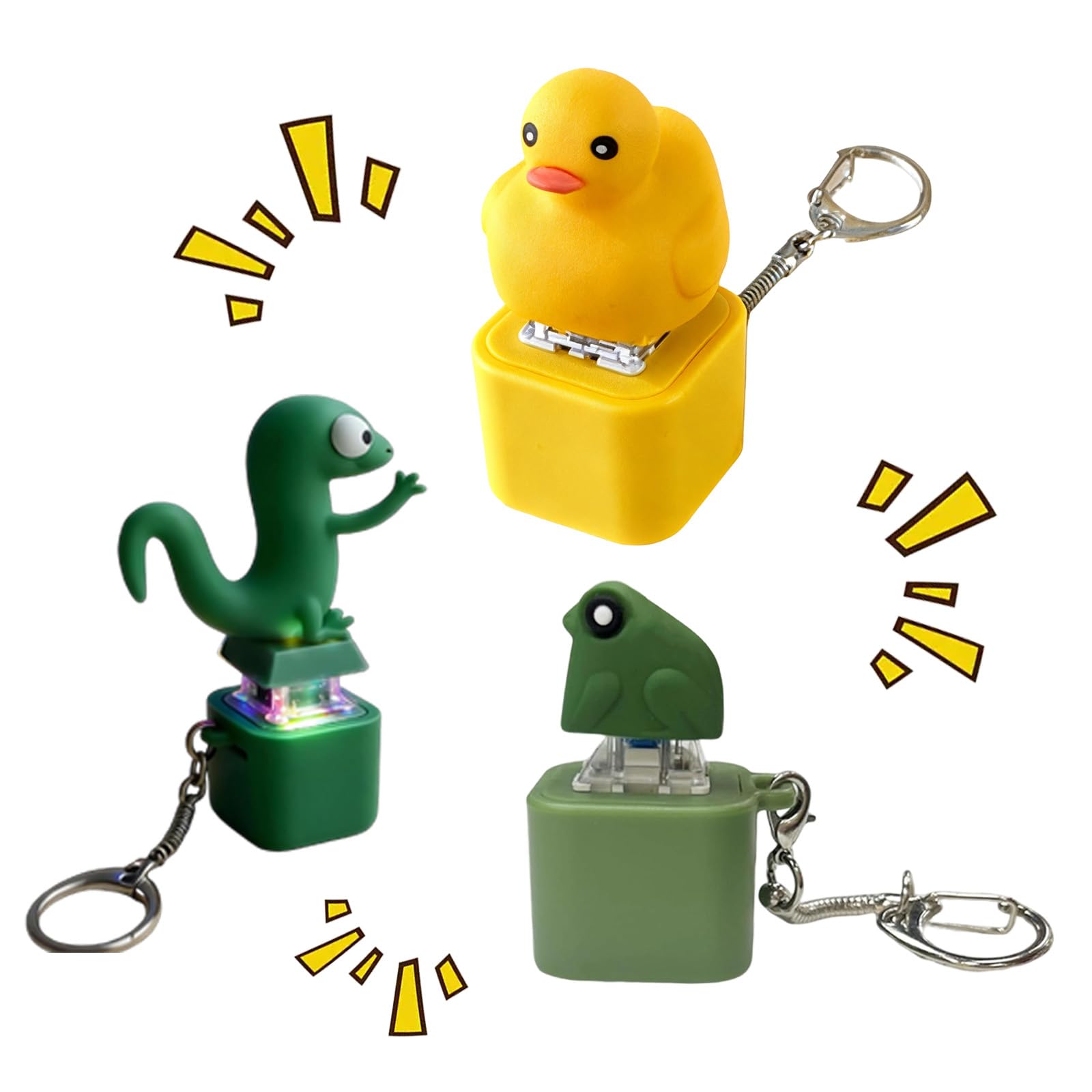2026 New Lizard Button, Portable Lizard Keychain, Rechargeable Croaking Frog Keychain with Colorful Lights, Press Anxiety Relief & Fun, Unique Gifts for Friends (3 Pcs - D)