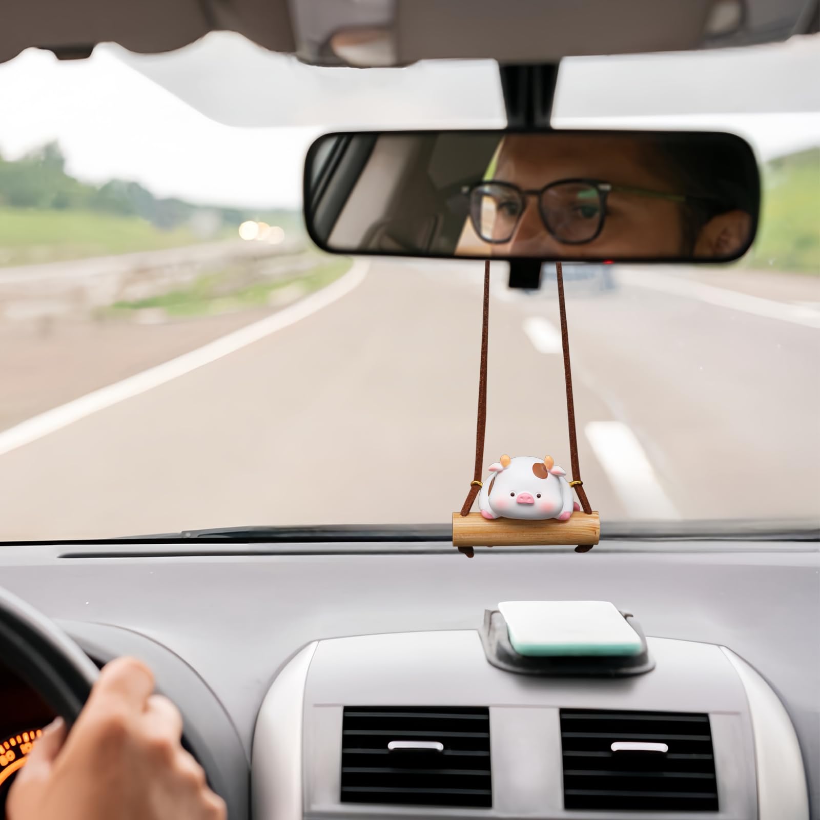 Cow Rearview Mirror Accessories Calf Car Hanging Ornament Cute Car Decorations for Women Girl Cow Gifts — view 3