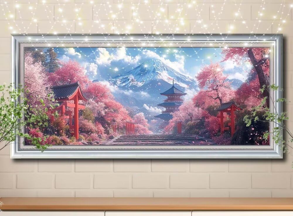 5D DIY diamentowe malowanie kompletny zestaw, góra Fuji, krajobraz obrazy do malowania diamentami, hobby dla dorosłych diamentowa dekoracja do domu 50 x 125 cm 58Y-10477
