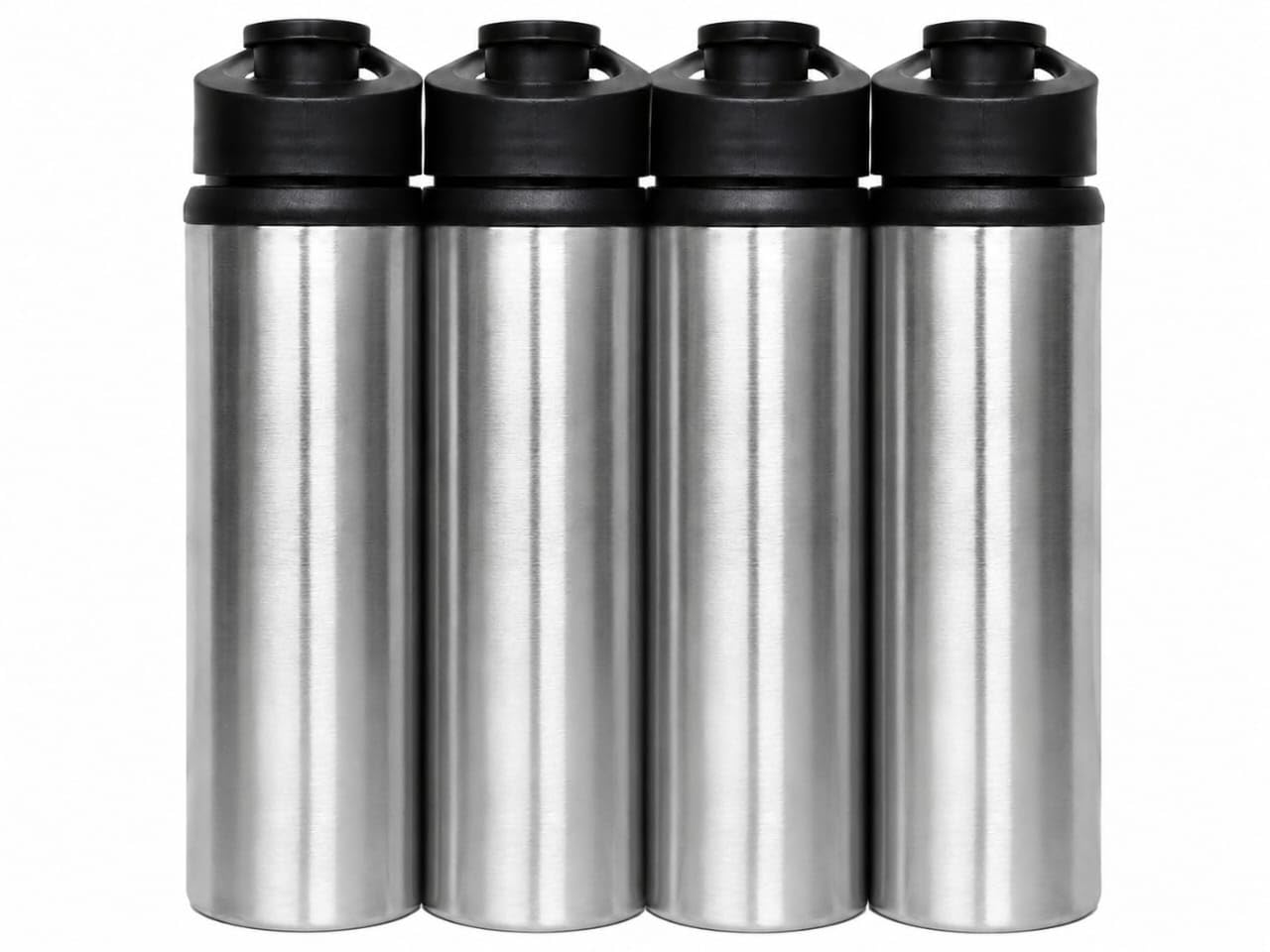 Stainless Steel Water Bottles, Silver with Black Lid, 900ml, Pack of 4-picture-21