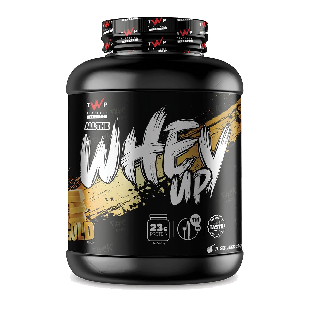 TWP Nutrition Platinum Series All The Whey Up Protein Powder Shake, 23g Whey Protein, Low Fat, Low Carbs, 2.1kg/900g & 70/30 Servings, Vegetarian Friendly (Gold, 2.1kg)