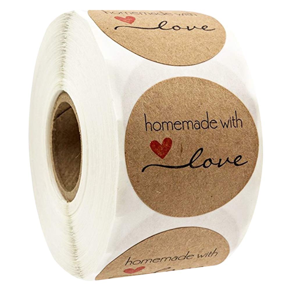 500Pcs Handmade with Love Decoration Stickers, Round DIY Baking Sticker 1 Inch / 2.5 cm Self-Adhesive Stickers Labels Roll Decor Tags for Baking Bags or Homemade Gifts 1 Roll